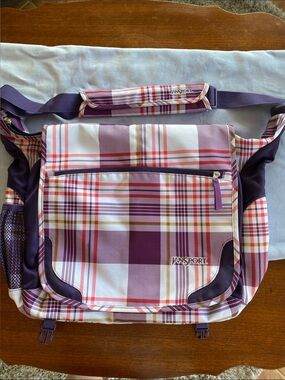 Jansport Purple Plaid Laptop Messenger Bag
